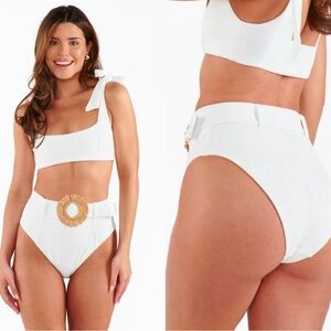 Bikini Bottom Show Me Your MuMu Ivory White Textured High-Waist Woven Ring Belt